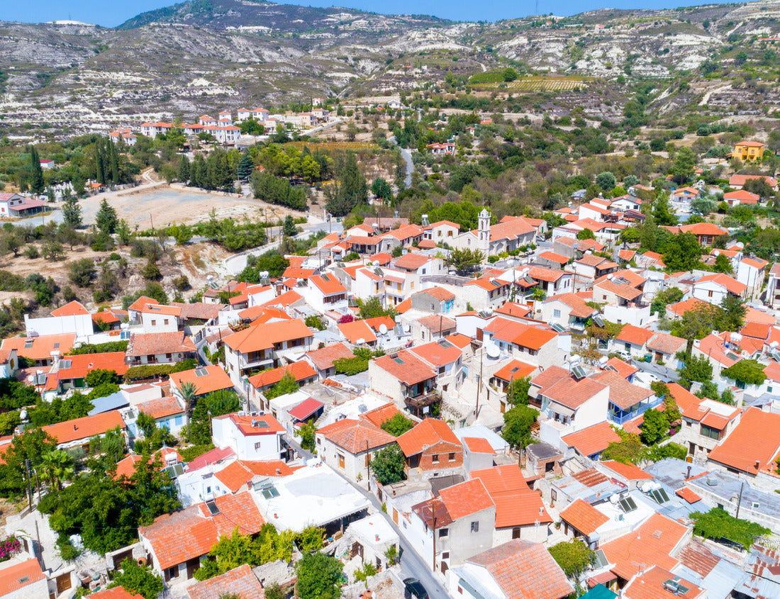 Noah Jigsaw Puzzle Aerial Lania (Laneia) wine village, Limassol, Cyprus. Bird's eye view of traditional Mediterranean, picturesque alleys, red ceramic roof tile houses, vineyards, church and entrance 1000 pieces