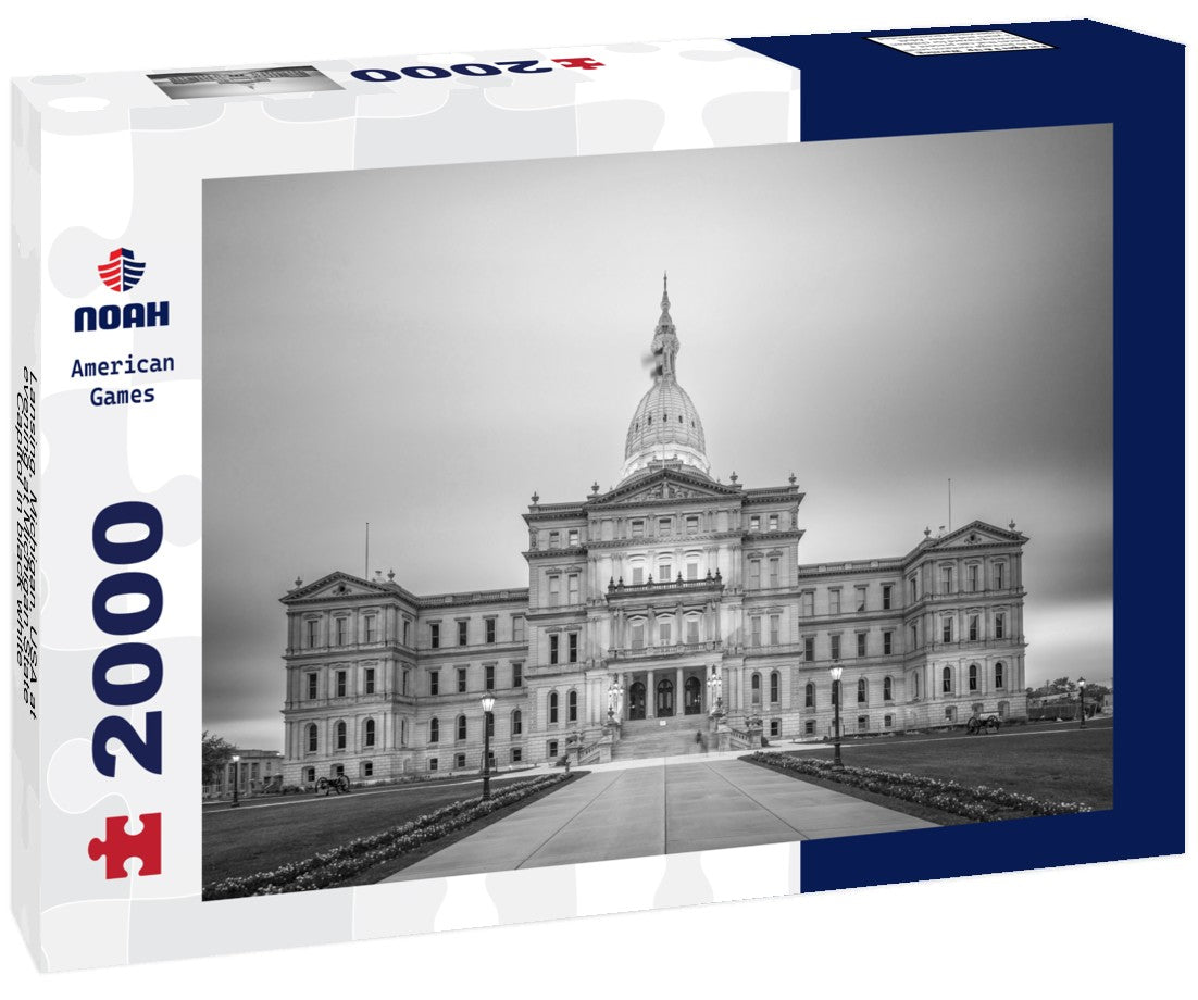 Noah Jigsaw Puzzle Lansing, Michigan, USA at evening at Michigan State Capitol in black white 2000 pieces