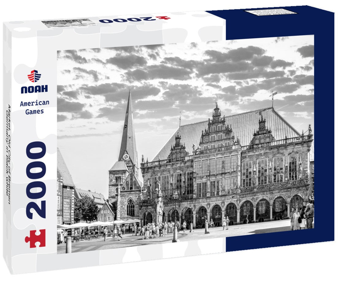 Noah Jigsaw Puzzle Market, Old City of Bremen, Germany in black white 2000 pieces