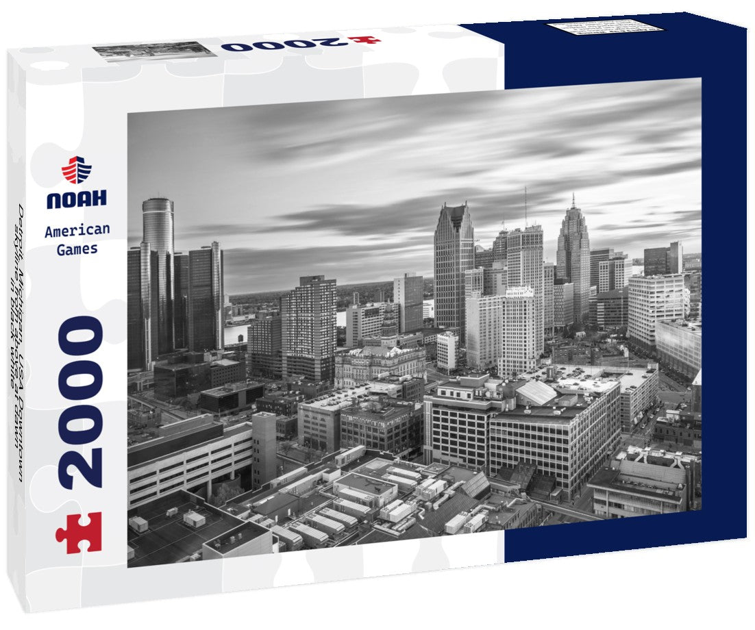 Noah Jigsaw Puzzle Detroit, Michigan, USA Downtown skyline from above at dawn in black white 2000 pieces