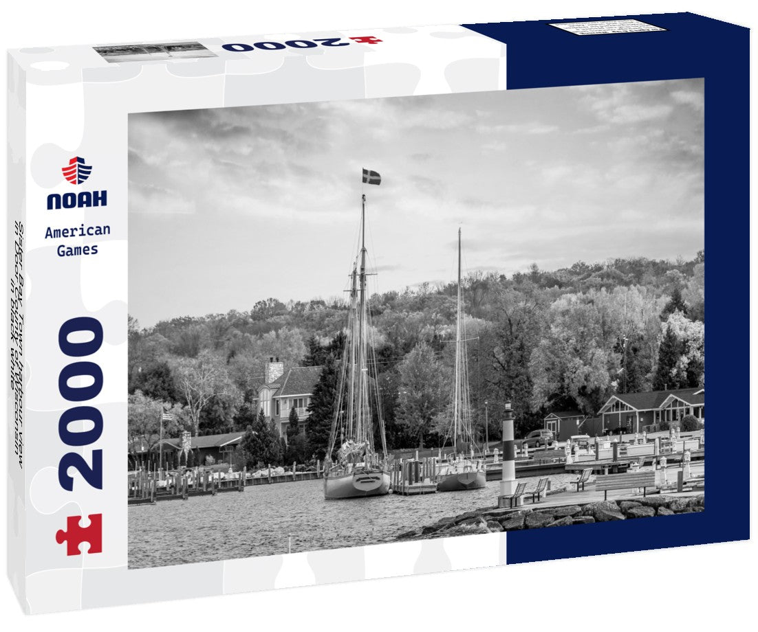 Noah Jigsaw Puzzle Sister Bay Town harbour view in Door County of Wisconsin in black white 2000 pieces