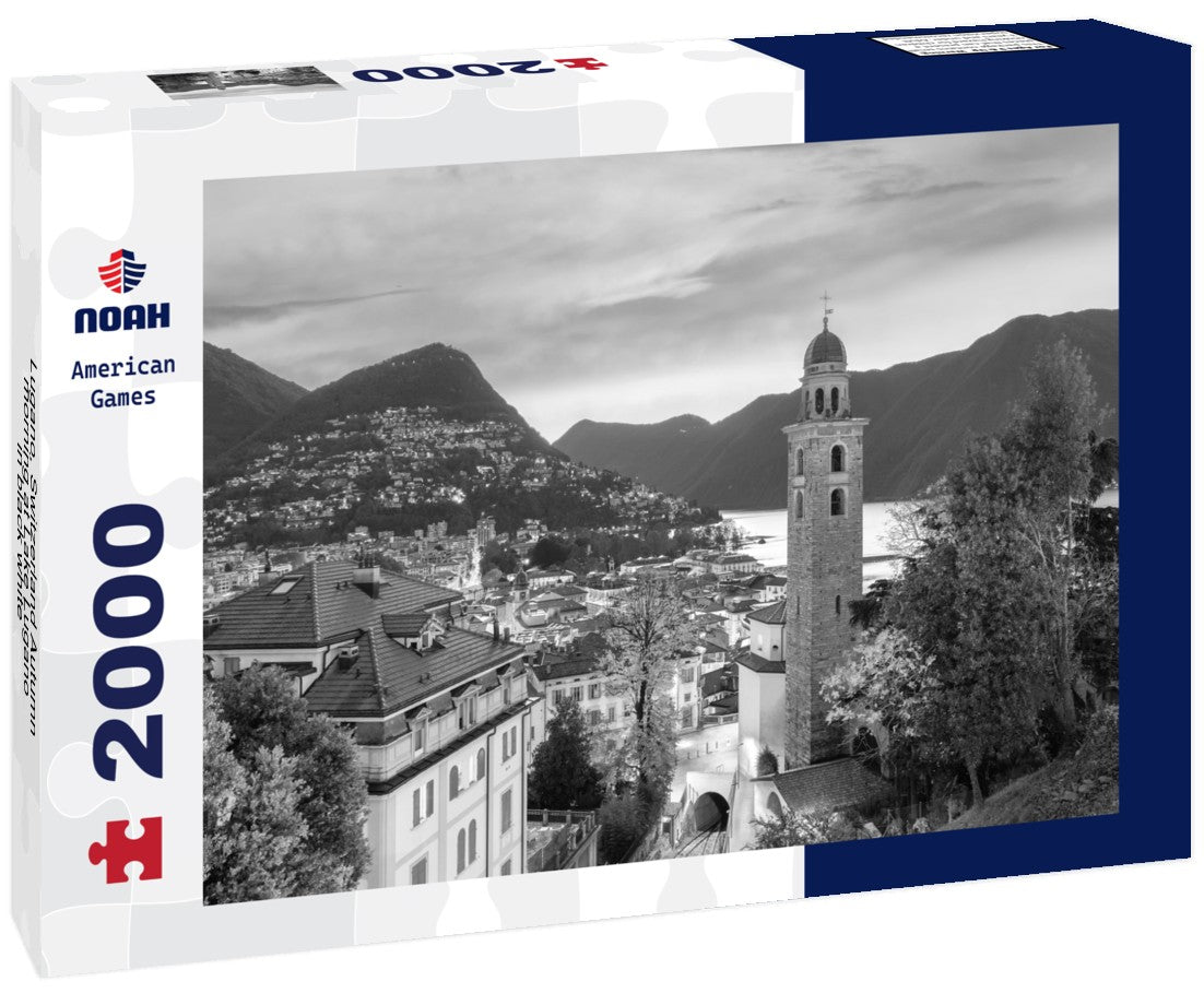Noah Jigsaw Puzzle Lugano, Switzerland Autumn morning at Lake Lugano in black white 2000 pieces