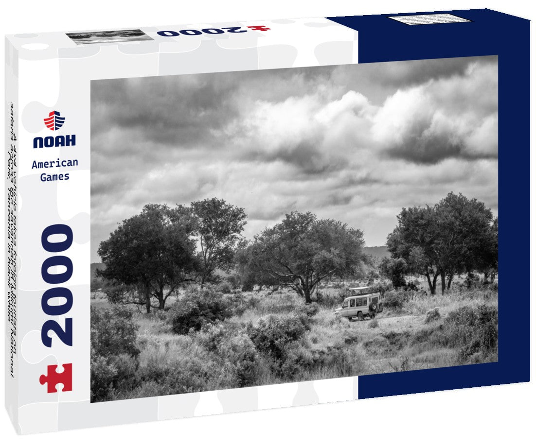 Noah Jigsaw Puzzle A 4x4 vehicle takes foreign tourists on safaris across the savannah in Mikumi National Park, Tanzania in black white 2000 pieces