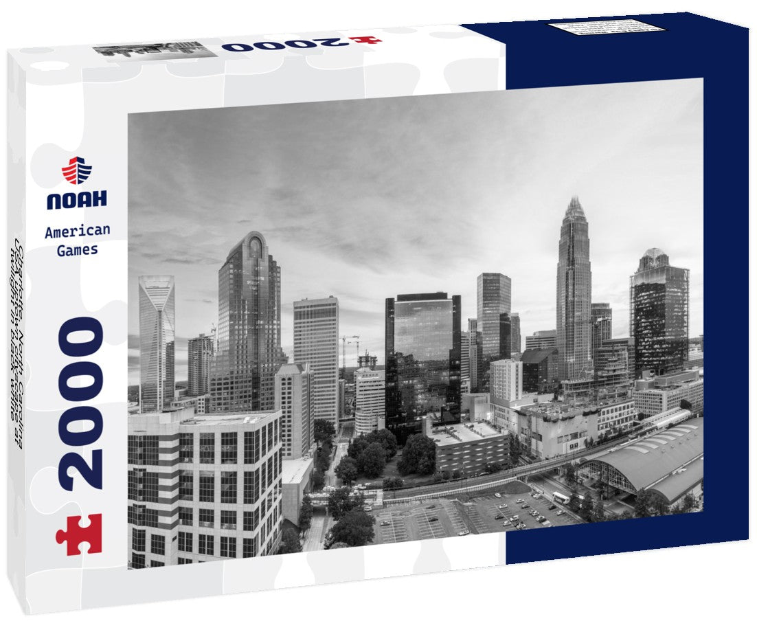 Noah Jigsaw Puzzle Charlotte, North Carolina, USA uptown cityscape at twilight in black white 2000 pieces