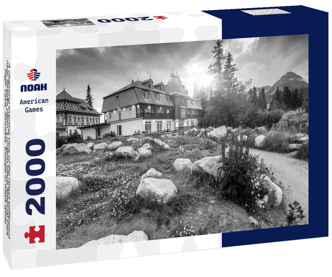Noah Jigsaw Puzzle A charming evening view of the resort settlement near Strbske pleso. Location place National Park High Tatra, Slovakia, Europe in black white 2000 pieces
