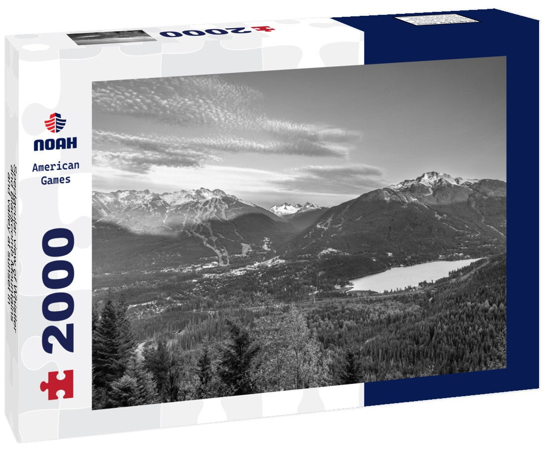 Noah Jigsaw Puzzle Spectacular view of Whistler and Blackcomb Mountains and valley at sunset in black white 2000 pieces