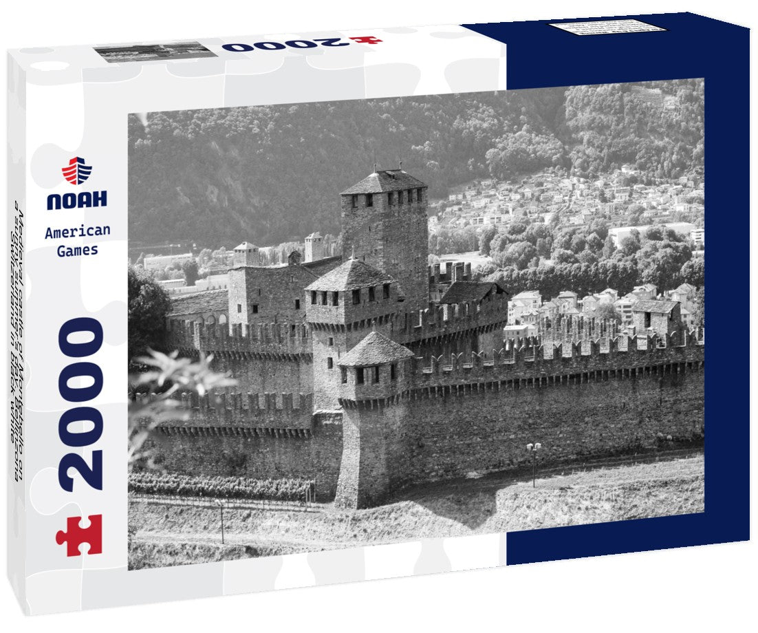 Noah Jigsaw Puzzle Medieval castle of Montebello on a sunny summer's day. Bellinzona, Switzerland in black white 2000 pieces