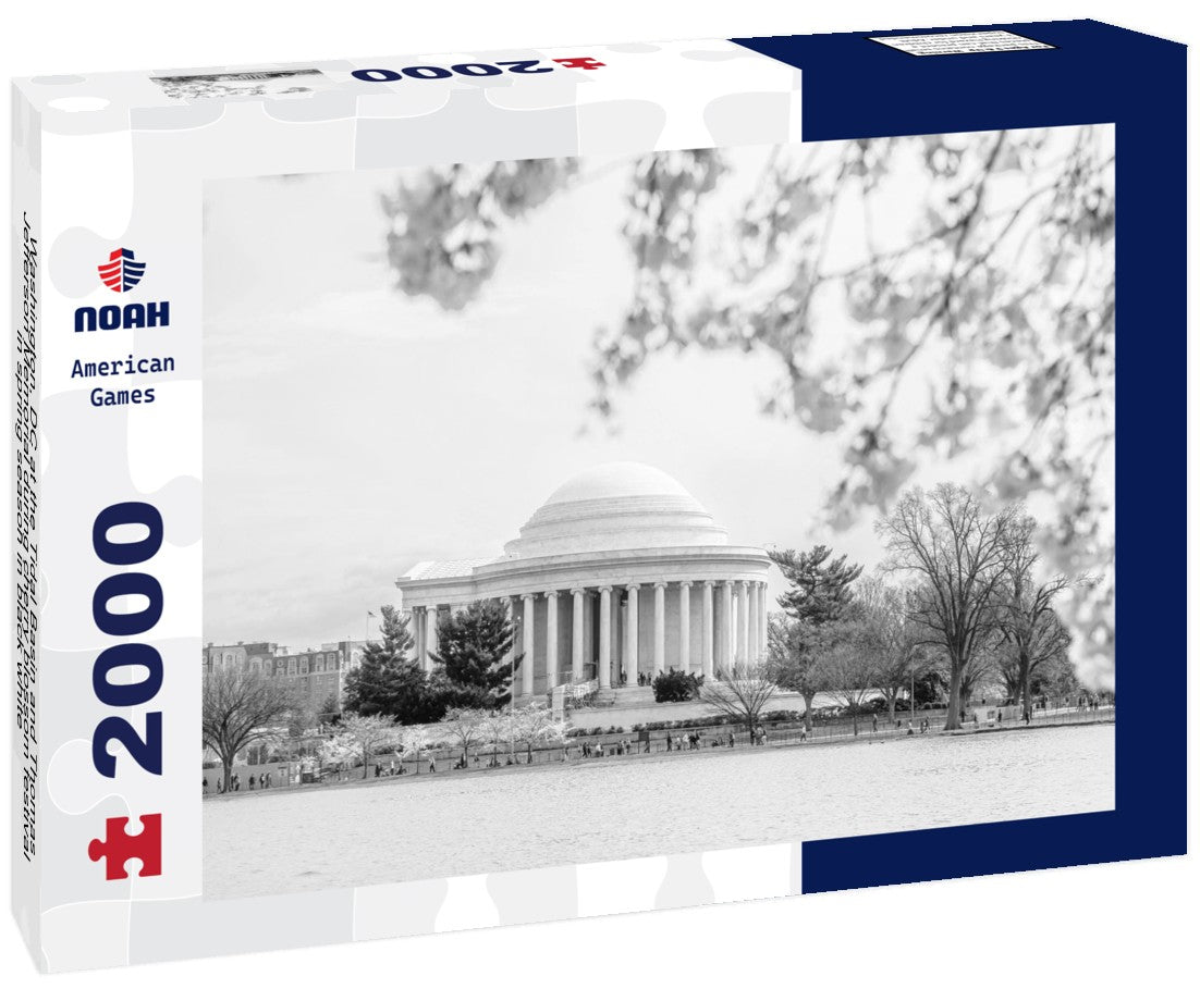 Noah Jigsaw Puzzle Washington, DC at the Tidal Basin and Thomas Jefferson Memorial during cherry blossom festival in spring season in black white 2000 pieces