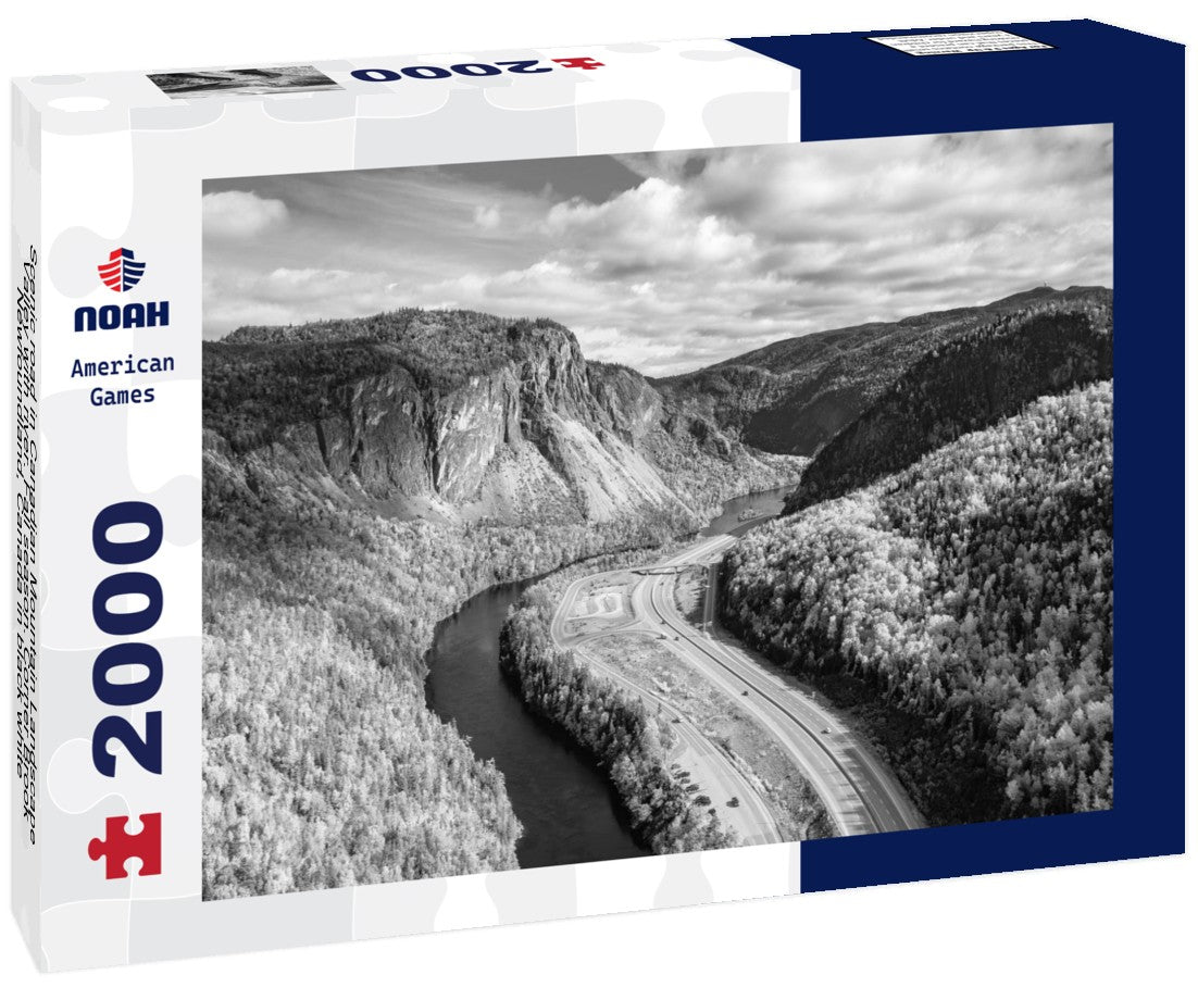 Noah Jigsaw Puzzle Scenic road in Canadian Mountain Landscape Valley with river. Fall season. Corner Brook, Newfoundland, Canada in black white 2000 pieces