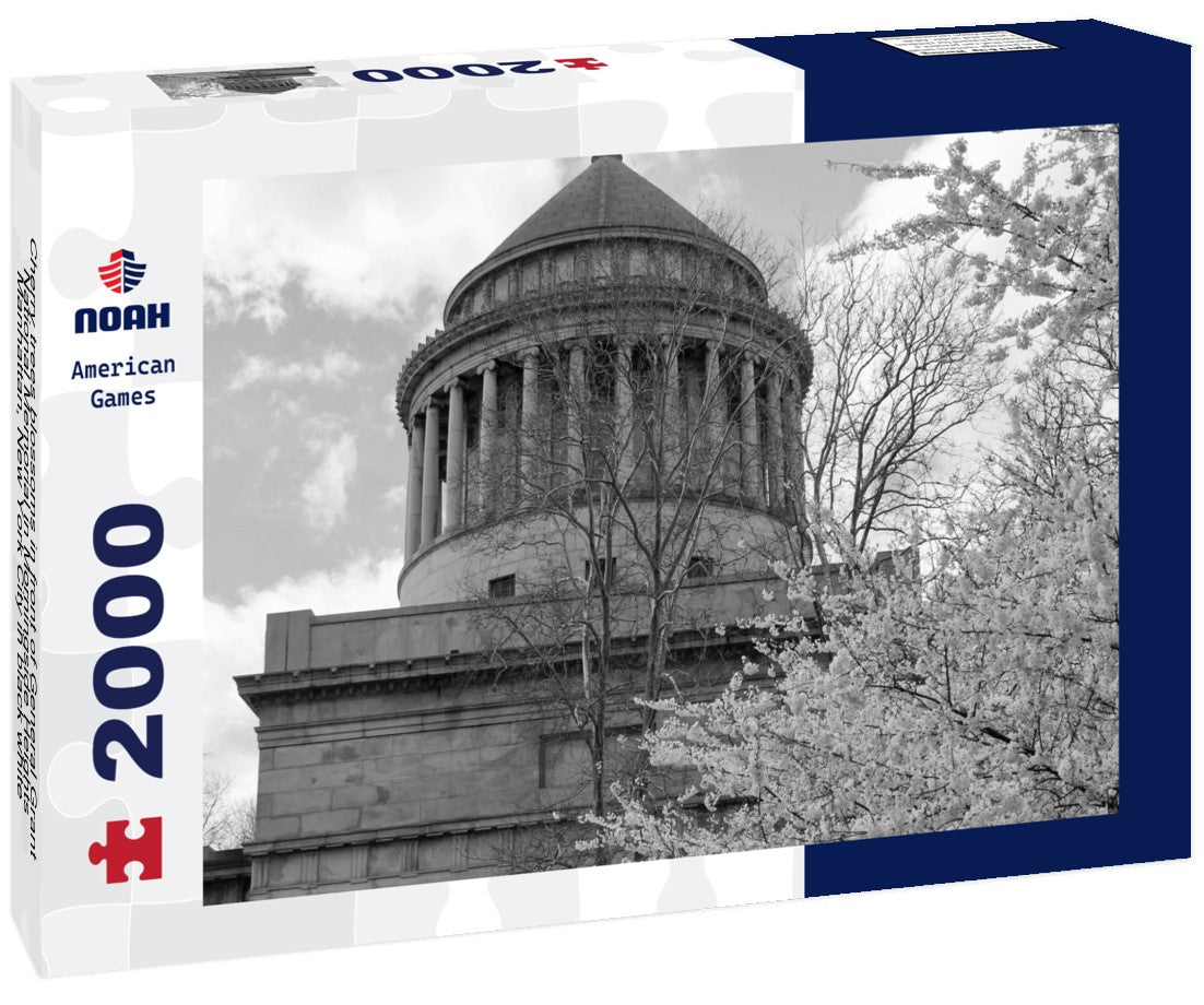 Noah Jigsaw Puzzle Cherry trees blossoms in front of General Grant National Memorial in Morningside Heights, Manhattan, New York City in black white 2000 pieces