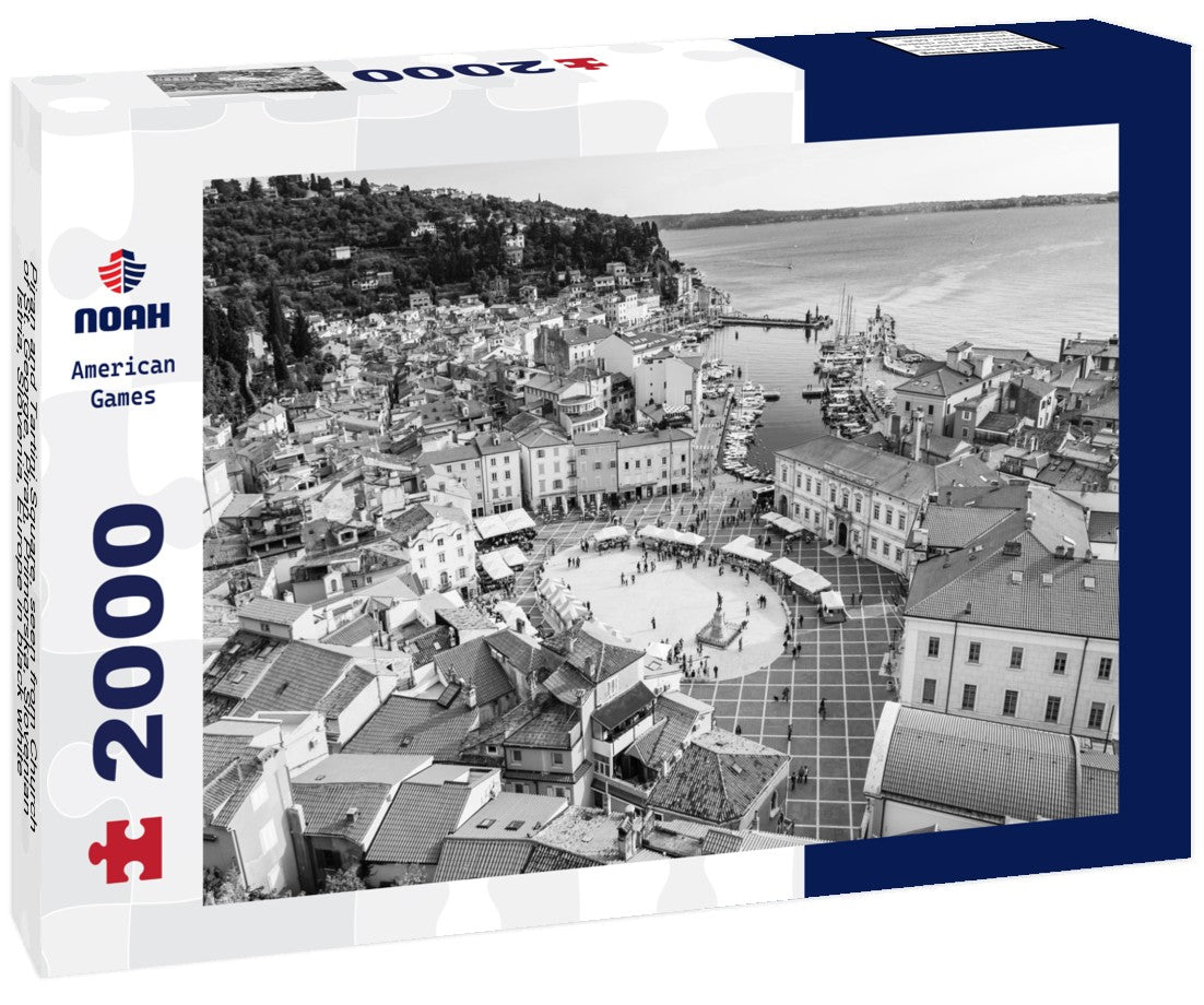 Noah Jigsaw Puzzle Piran and Tartini Square, seen from Church of St. George, Piran, Primorska, Slovenian Istria, Slovenia, Europe in black white 2000 pieces