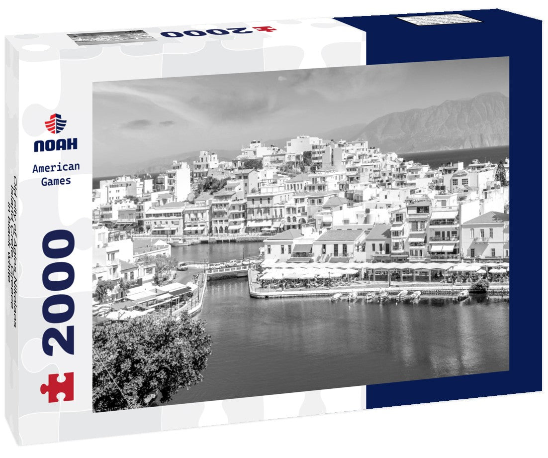 Old city of Agios Nikolaos, Island Crete, Greece 2000pc PuzzleBlack and White