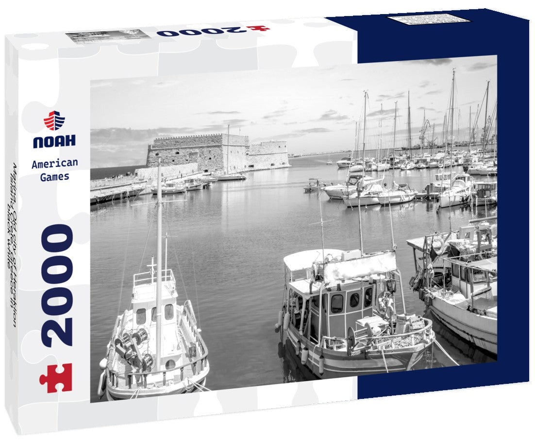 Noah Jigsaw Puzzle Marina, Old city of Heraklion, Island Crete, Greece in black white 2000 pieces