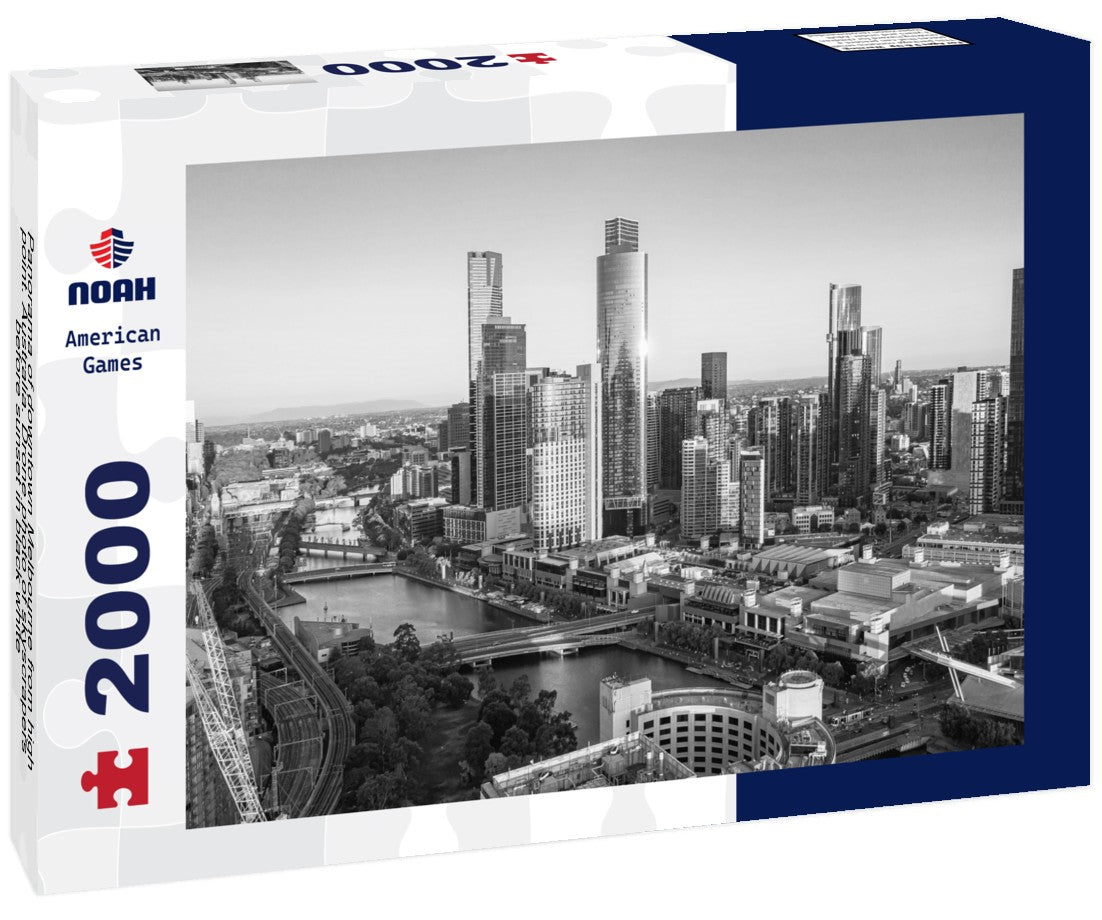 Noah Jigsaw Puzzle Panorama of downtown Melbourne from high point. Australia. Drone photo of skyscrapers before sunset in black white 2000 pieces