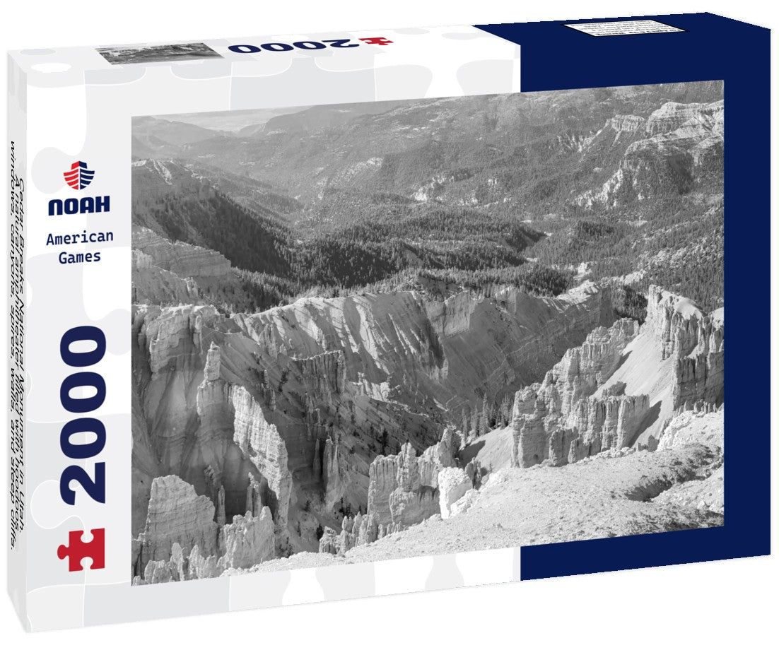 Noah Jigsaw Puzzle Cedar Breaks National Monument in Utah. A natural amphitheater filled with hoodoos, windows, canyons, spires, walls, and steep cliffs. A view from the canyon rim in black white 2000 pieces