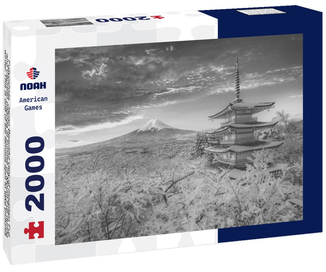 Noah Jigsaw Puzzle Fujiyoshida, Japan Beautiful view of mountain Fuji and Chureito pagoda at sunrise of Mount Fuji during winter.This is one of the famous spot to take pictures of Mount Fuji in black white 2000 pieces