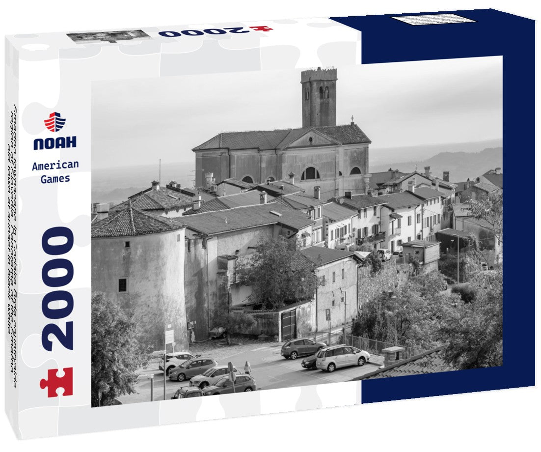 Noah Jigsaw Puzzle Smartno townscape in Goriska Brda countryside region of Slovenia. Panorama of the Smarno old town at sunset in black white 2000 pieces