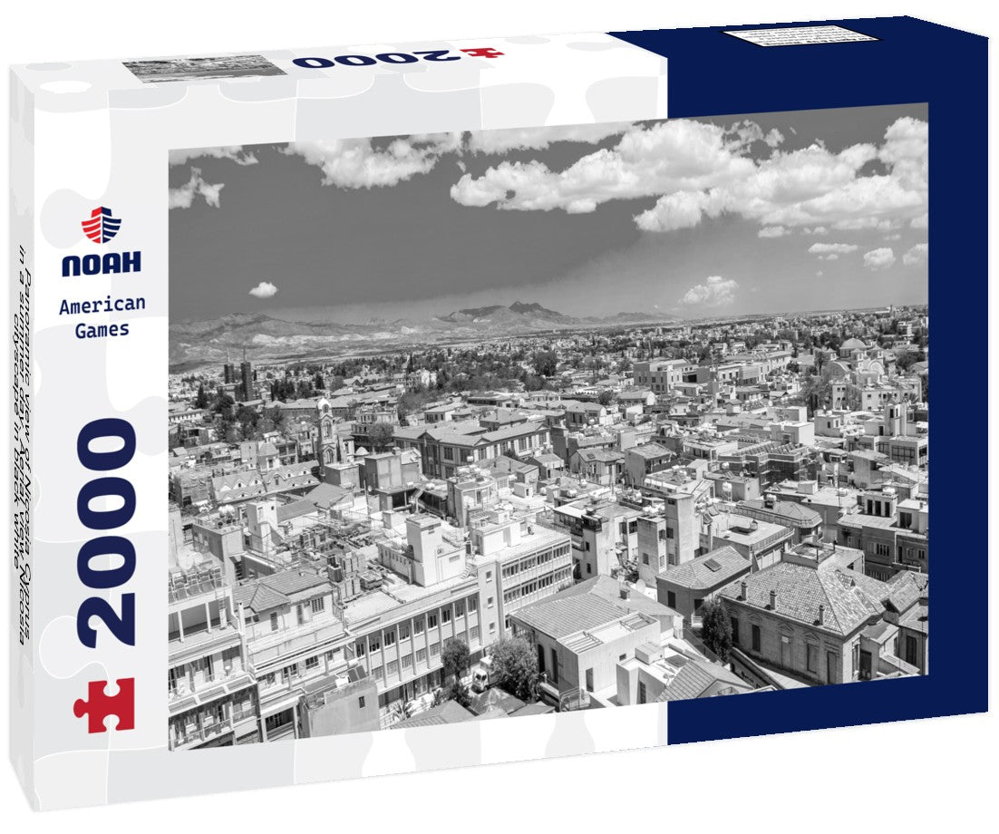 Noah Jigsaw Puzzle Panoramic view of Nicosia Cyprus in a summer day. Aerial view Nicosia cityscape in black white 2000 pieces