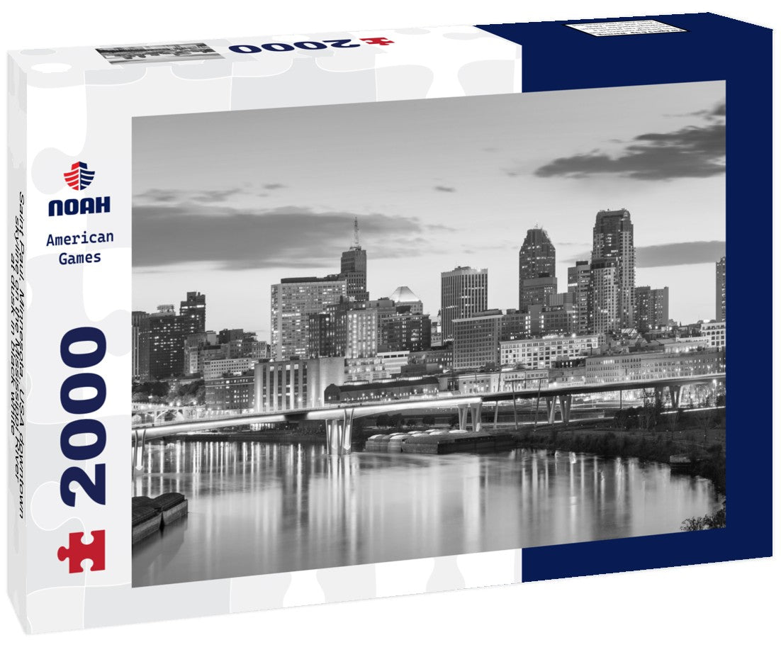 Noah Jigsaw Puzzle Saint Paul, Minnesota, USA downtown skyline on the Mississippi River at dusk in black white 2000 pieces