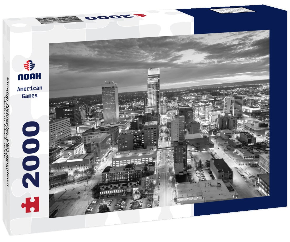 Noah Jigsaw Puzzle Omaha, Nebraska, USA downtown city skyline from above at dawn in black white 2000 pieces
