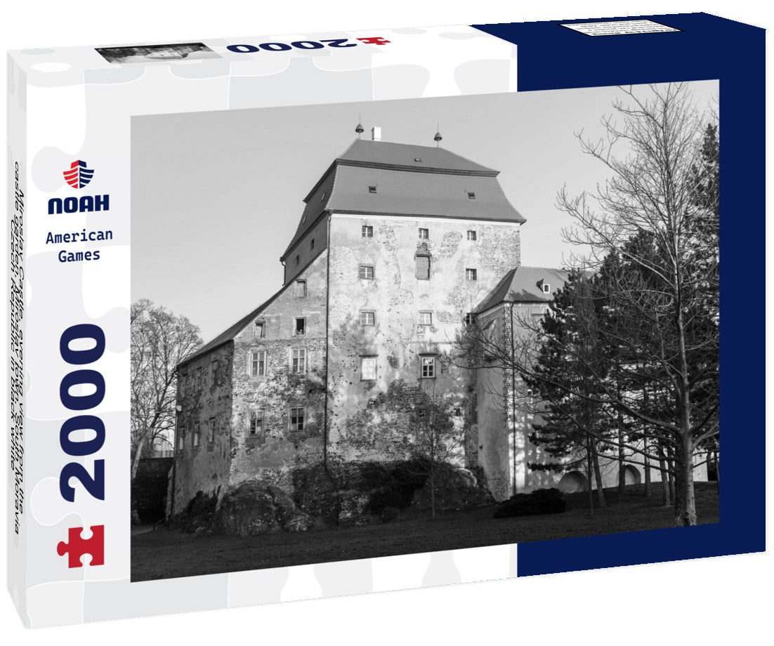 Noah Jigsaw Puzzle Miroslav Castle, evening view from the castle garden, Miroslav town, South Moravia, Czech Republic in black white 2000 pieces