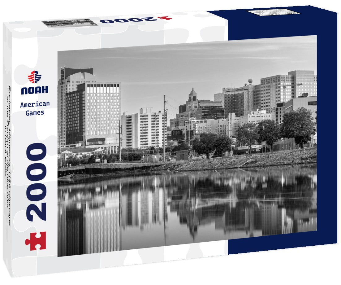 Noah Jigsaw Puzzle Rochester, Minnesota, USA cityscape at the Zumbro at the blue hour in black white 2000 pieces