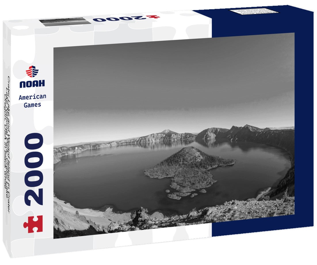Noah Jigsaw Puzzle Crater Lake and Wizard Island in Crater Lake National Park: Crater Lake, Oregon, USA in black white 2000 pieces