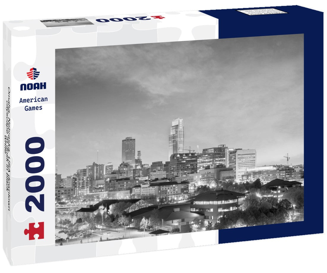 Noah Jigsaw Puzzle Omaha, Nebraska, USA downtown cityscape at dusk in black white 2000 pieces