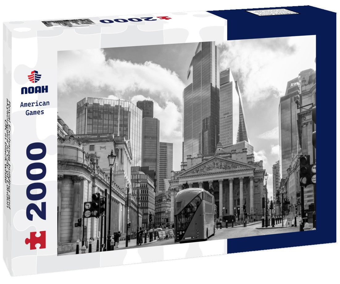 Noah Jigsaw Puzzle Royal Exchange building and skyscrapers in City of London, UK in black white 2000 pieces
