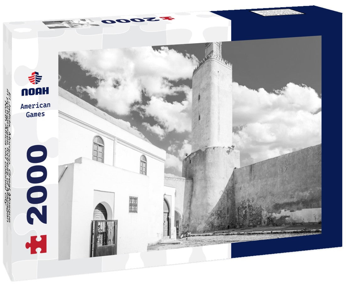 Noah Jigsaw Puzzle El Jadida, Morocco. Great Mosque in portuguesee fortress of Mazagan, North Africa old colonial city in black white 2000 pieces