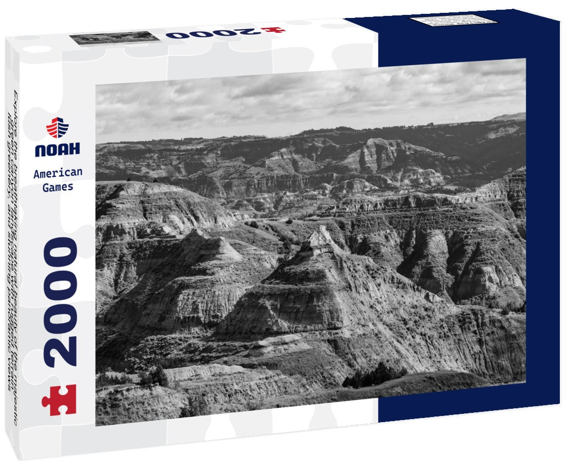 Explore the breathtaking natural beauty of the majestic green canyon landscape with rugged terrain, lush greenery, and stunning views, Little Missouri State Park, North Dakota 2000pc PuzzleBlack and White