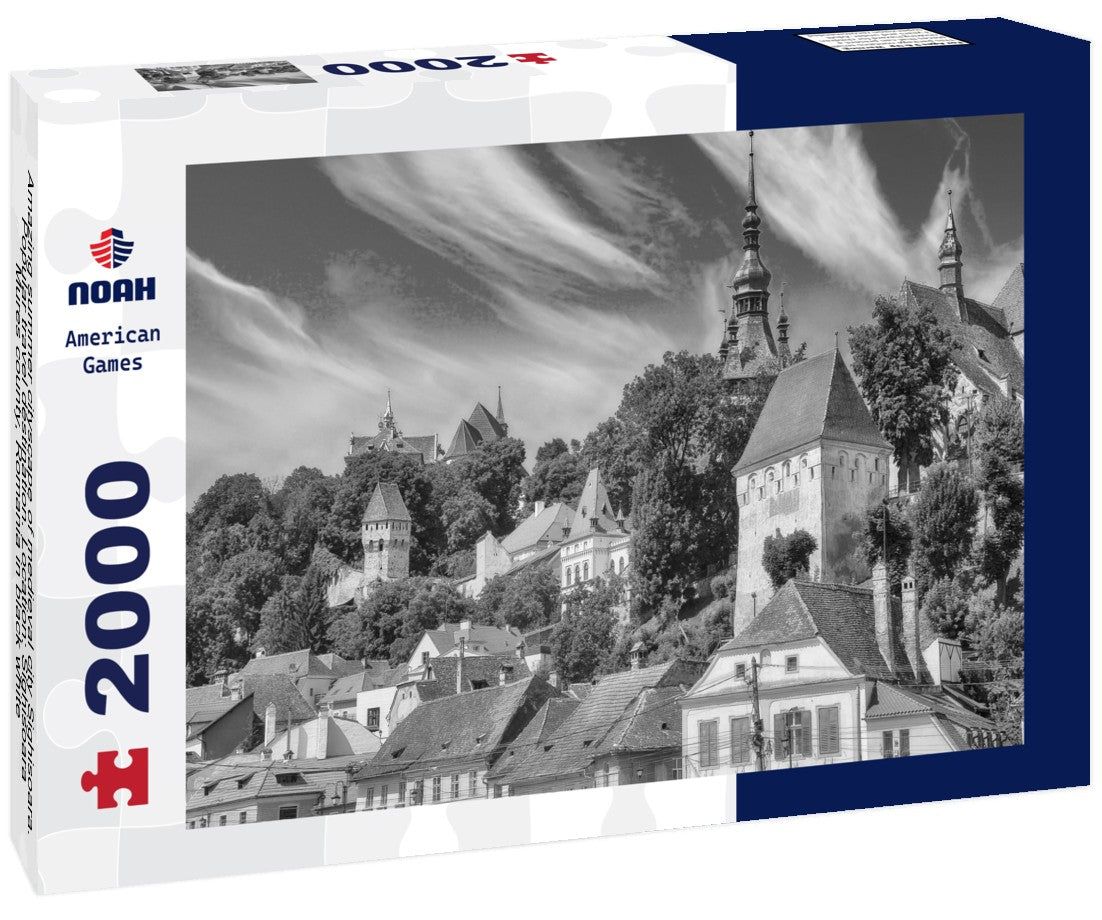Noah Jigsaw Puzzle Amazing summer cityscape of medieval city Sighisoara. Popular travel destination. Location: Sighisoara, Mures county, Romania in black white 2000 pieces