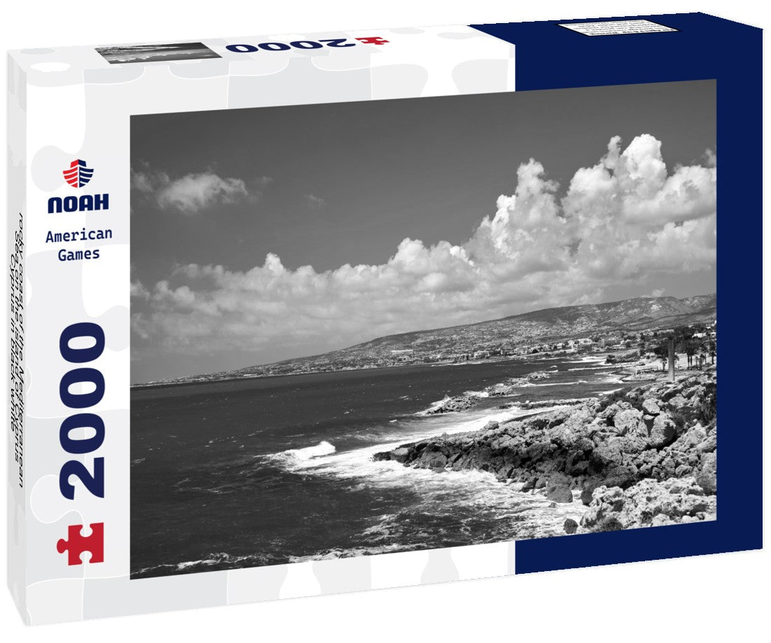 Noah Jigsaw Puzzle rocky coast of the Mediterranean Sea on the island of Cyprus, Cyprus in black white 2000 pieces