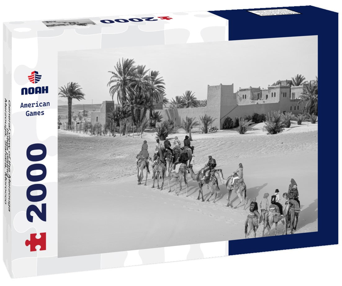 Noah Jigsaw Puzzle General view of the Merzouga hotels district - Merzouga, Sahara, Morocco in black white 2000 pieces