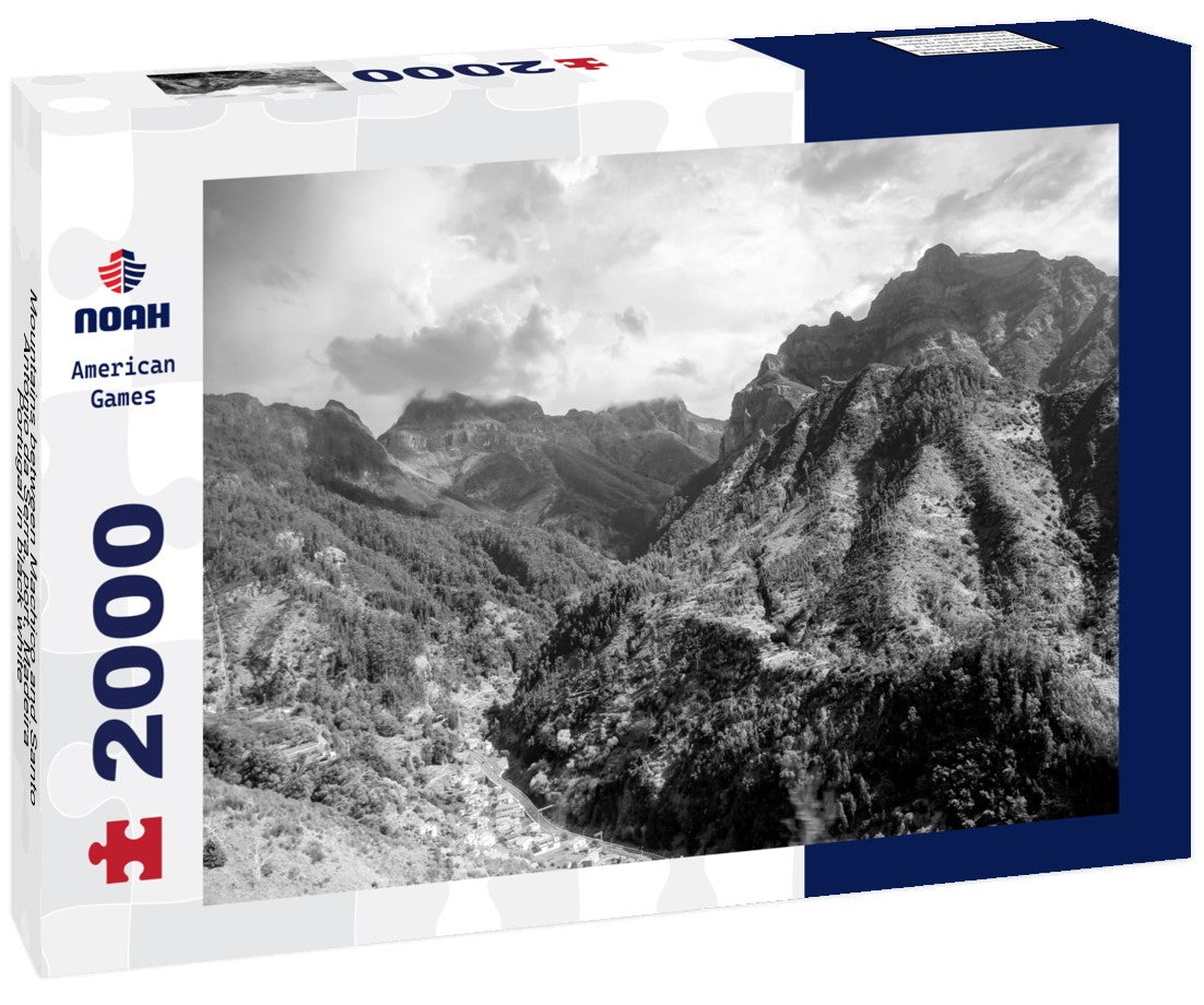 Noah Jigsaw Puzzle Mountains between Machico and Santo António da Serra, port, Madeira, Portugal in black white 2000 pieces