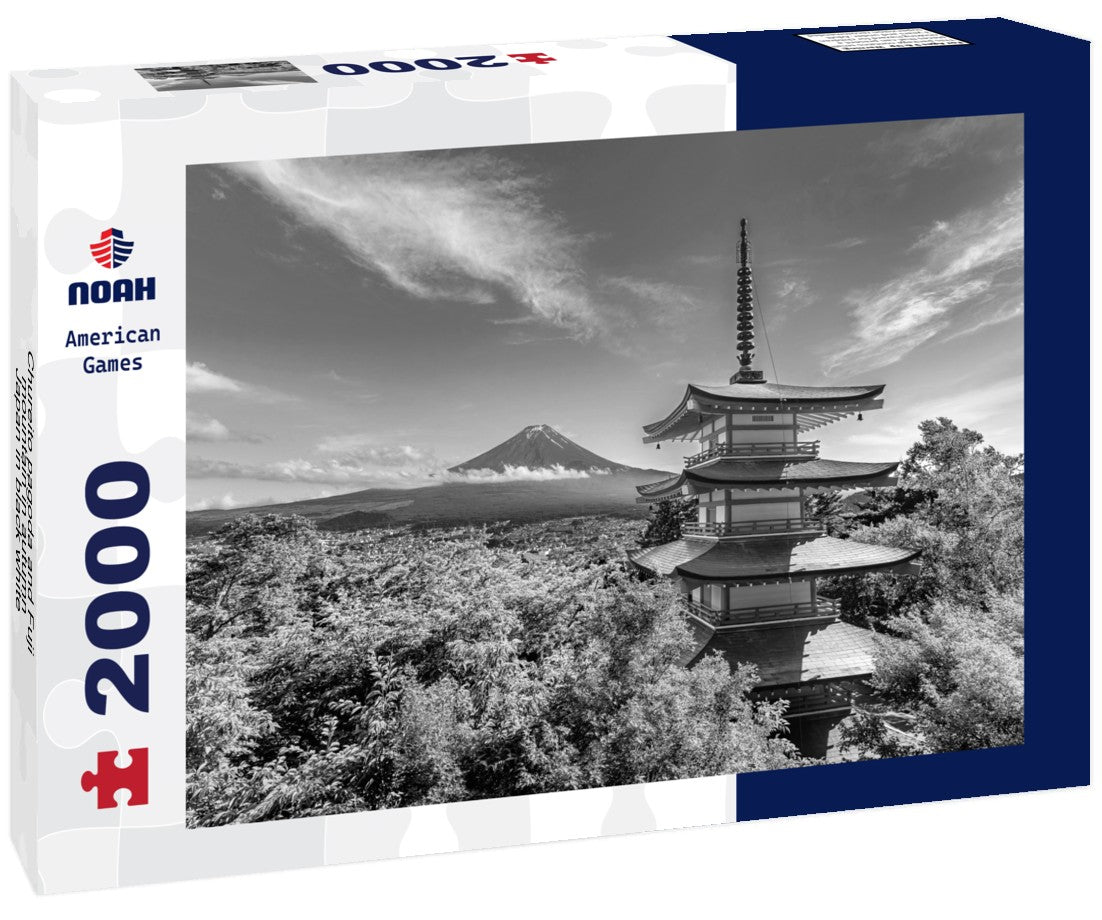 Noah Jigsaw Puzzle Chureito pagoda and Fuji mountain in autumn, Japan in black white 2000 pieces