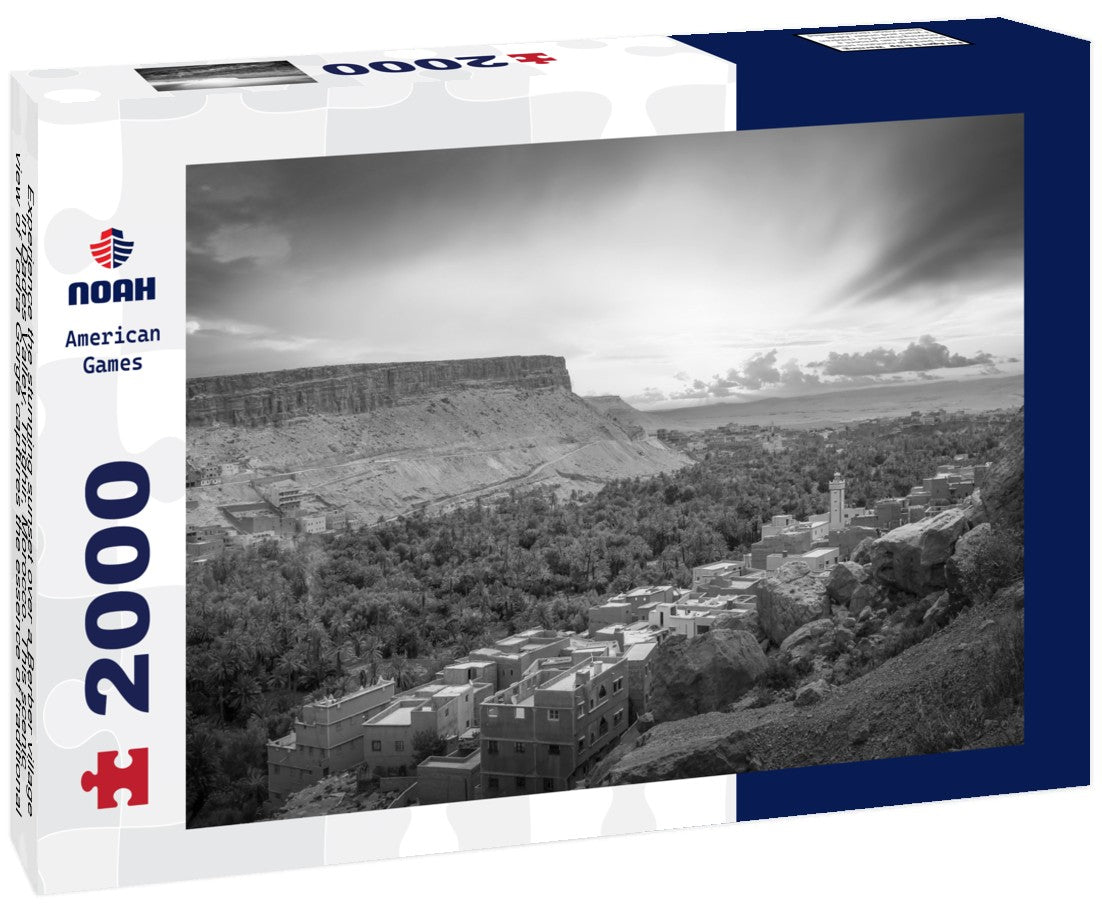 Noah Jigsaw Puzzle Experience the stunning sunset over a Berber village in Dades Valley, Tinghir, Morocco. This scenic view of Todra Gorge captures the essence of traditional rural life in black white 2000 pieces