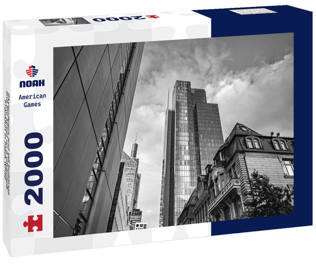 Noah Jigsaw Puzzle Skyscrapers and tall buildings line the street on a cityscape: Frankfurt in black white 2000 pieces
