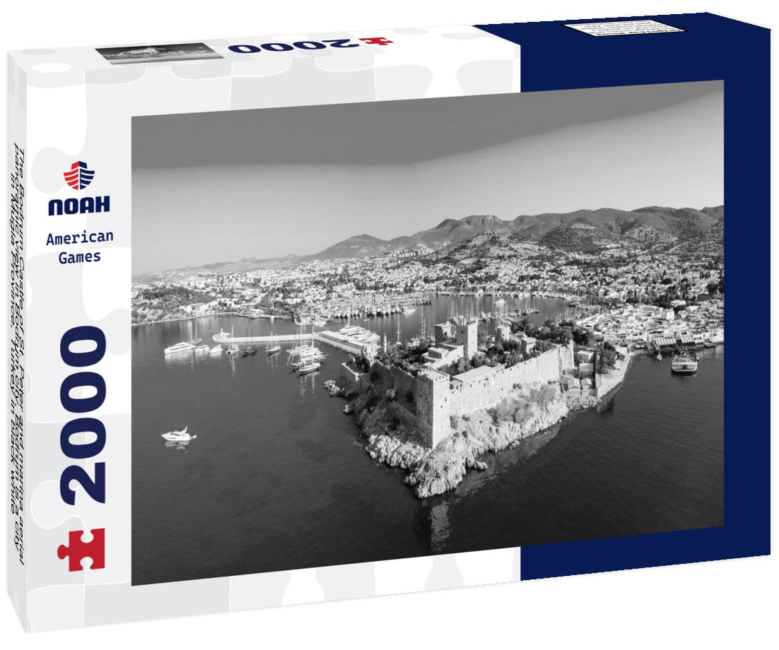 Noah Jigsaw Puzzle The Bodrum Castle of St. Peter and marina aerial panoramic view in Bodrum city. Bodrum is a city in Mugla Province, Turkey in black white 2000 pieces