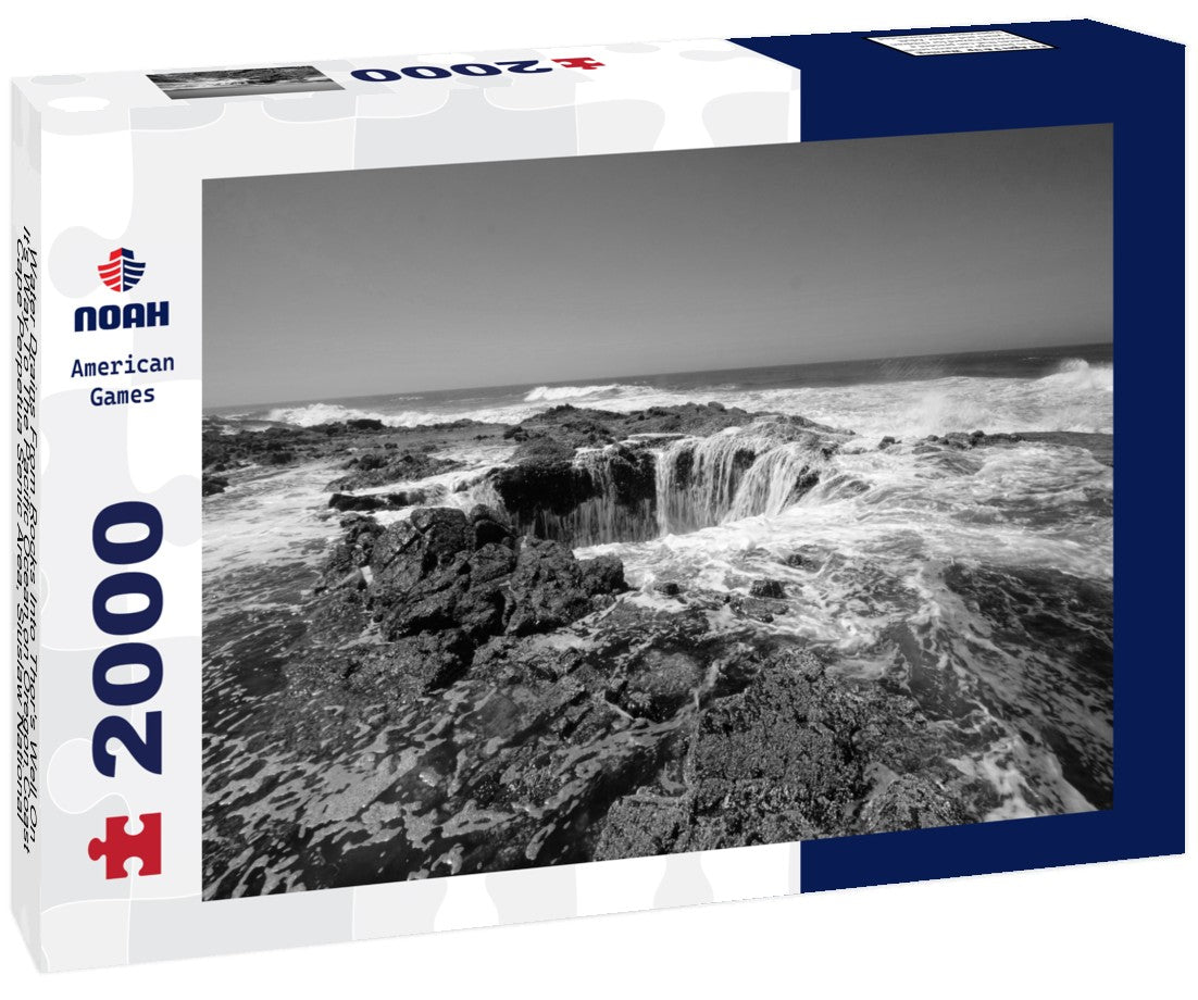 Noah Jigsaw Puzzle Water Drains From Rocks Into Thor's Well On It's Way To The Pacific Ocean on Oregon Coast, Cape Perpetua Senic Area, Siuslaw National Forest, Oregon in black white 2000 pieces