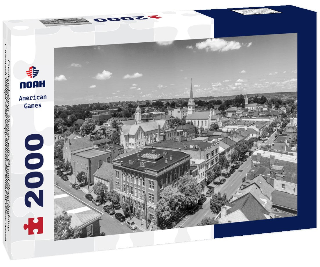 Noah Jigsaw Puzzle Fredericksburg Virginia with Circuit Court building , historic business district, Baptist church, Chatham bridge over Rappahannock River in black white 2000 pieces