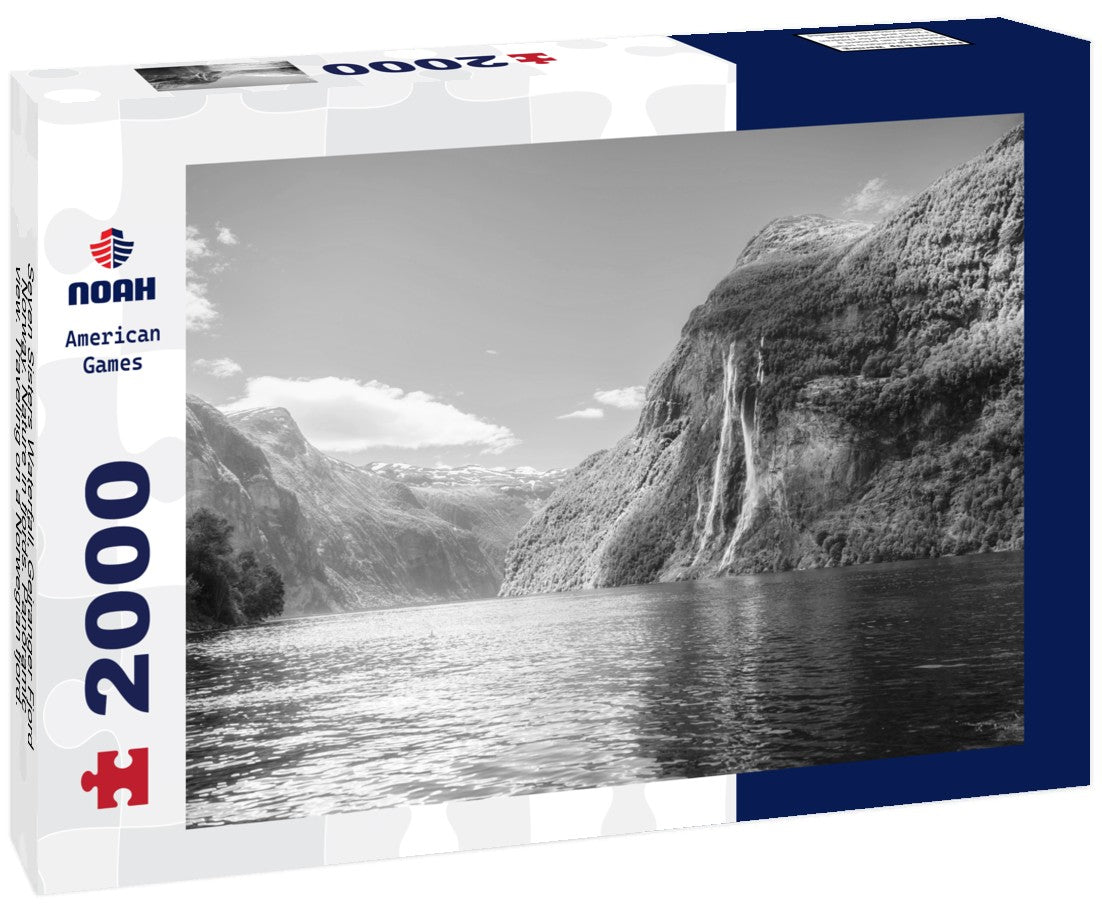 Noah Jigsaw Puzzle Seven Sisters Waterfall, Geiranger Fjord, Norway. Nature in fjords. Panoramic view. Traveling on a Norwegian fjord. Scandinavia in black white 2000 pieces