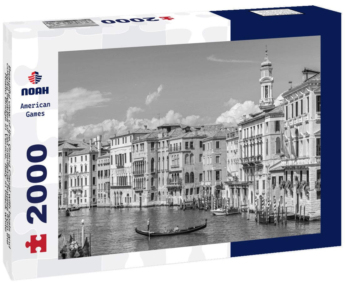 Noah Jigsaw Puzzle Beautiful view of the Grand Canal with boats and colorful facades of old medieval houses from the Rialto Bridge in Venice, Italy in black white 2000 pieces