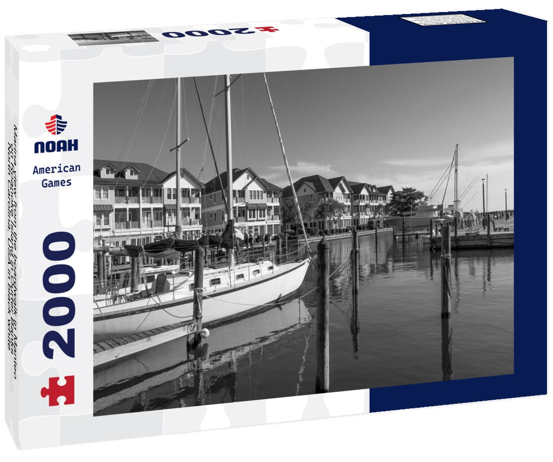 Noah Jigsaw Puzzle Marina view from the boardwalk in Manteo on Roanoke Island in Ourter Banks, North Carolina, USA in black white 2000 pieces