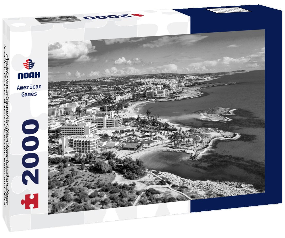 Noah Jigsaw Puzzle Aerial view of beautiful Nissi beach in Ayia Napa, Cyprus. Nissi beach in Ayia Napa famous tourist beach in Cyprus. A view of a azzure water and Nissi beach in Aiya Napa, Cyprus in black white 2000 pieces