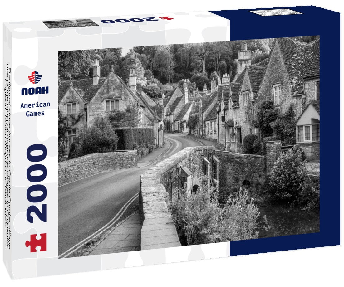 Noah Jigsaw Puzzle Traditional stone houses in Castle Combe village, one of the most picturesque villages in Cotswolds, England, United Kingdom in black white 2000 pieces