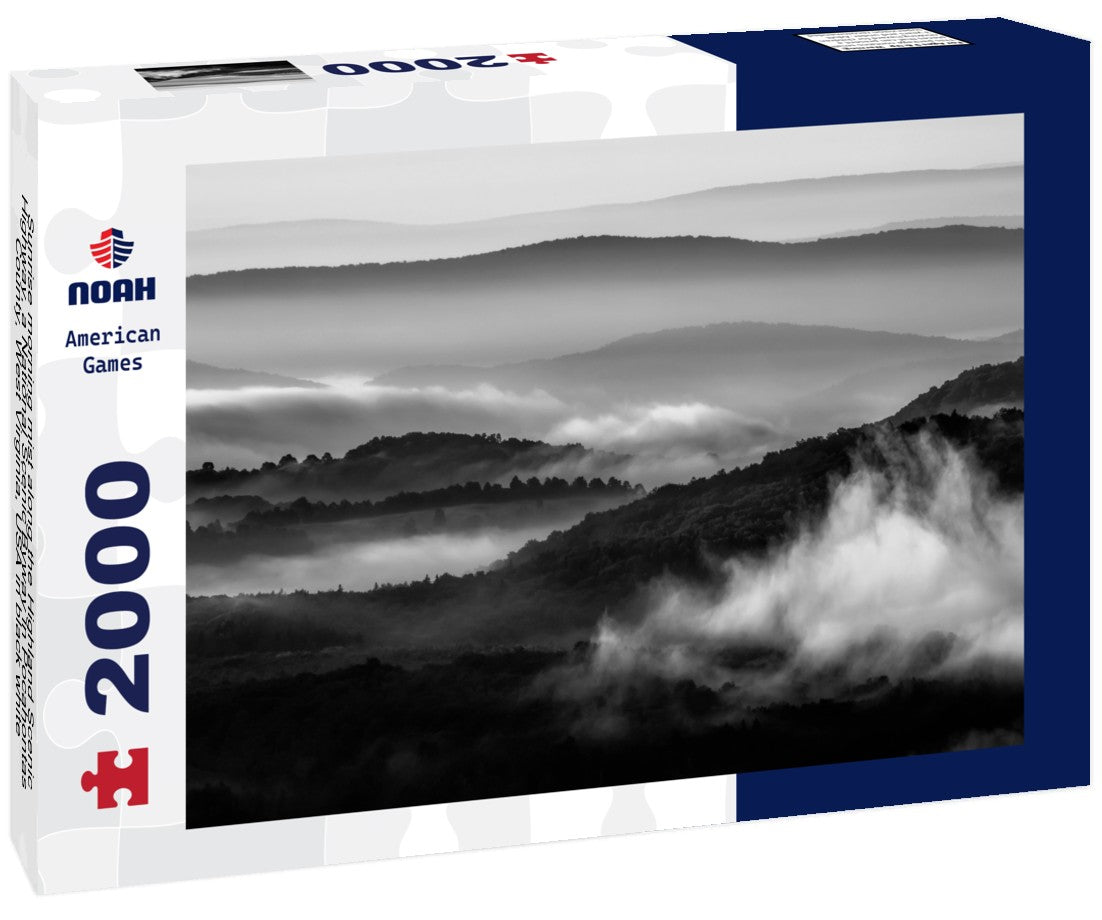 Noah Jigsaw Puzzle Sunrise morning mist along the Highland Scenic Highway, a National Scenic Byway in Pocahontas County, West Virginia, USA in black white 2000 pieces