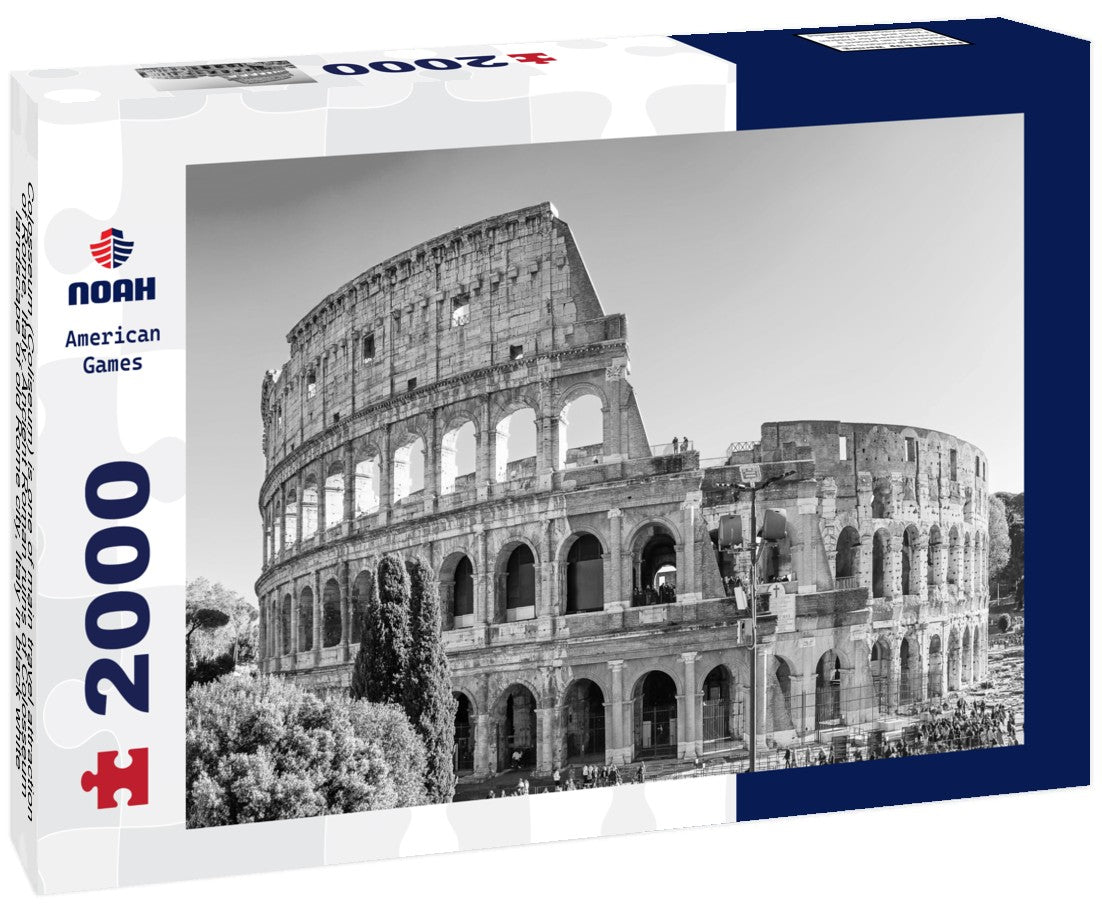 Noah Jigsaw Puzzle Colosseum (Coliseum) is one of main travel attraction of Rome, Italy. Ancient Roman ruins of Colosseum, landscape of old Rome city, Italy in black white 2000 pieces