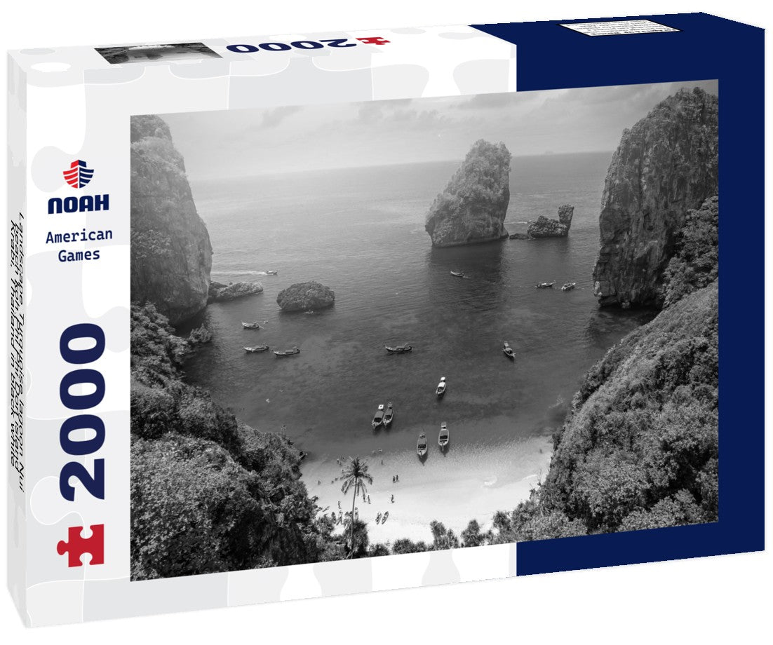 Noah Jigsaw Puzzle Landscape Turquoise lagoon Nui beach koh Phi Phi Don island, Krabi, Thailand in black white 2000 pieces