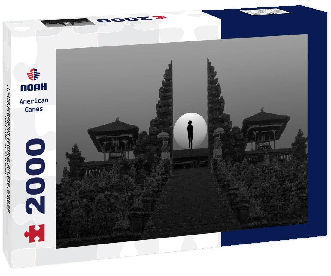 Noah Jigsaw Puzzle Pura Besakih temple on the slopes of Mount Agung largest and holiest temple at sunset - Bali, Indonesia in black white 2000 pieces